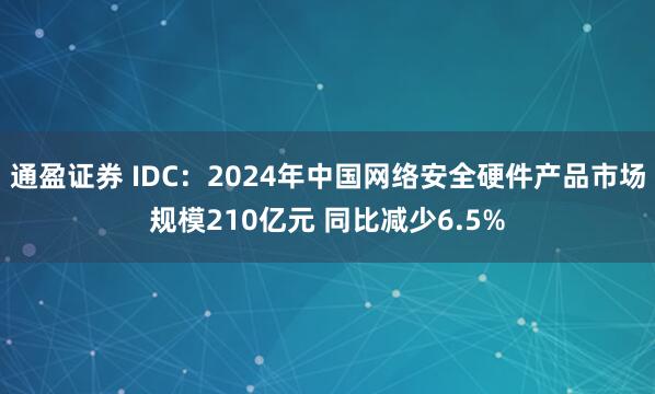 通盈证券 IDC:2024年中国网络安全硬件产品市场规模210亿元 同比减少6.5%